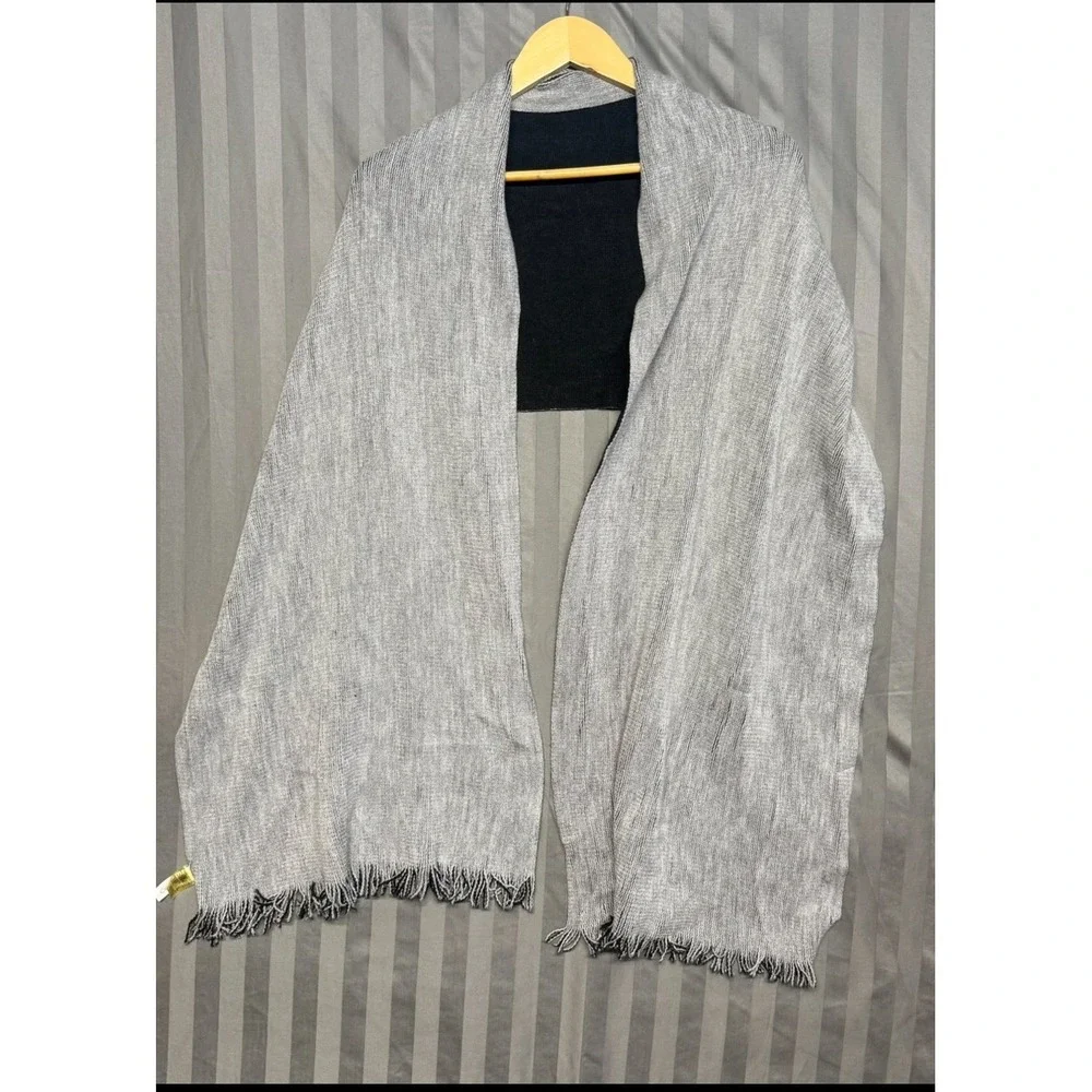 Calvin Klein Charcoal Gray & Light Gray Knit Fringe Scarf‎ Wrap Shawl
